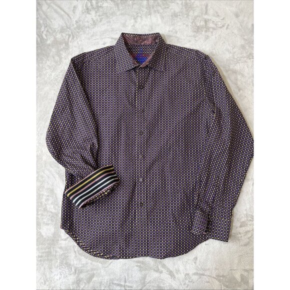 Men’s Robert Graham Button Down Shirt Purple Flip Cuff Size XL - Picture 3 of 10